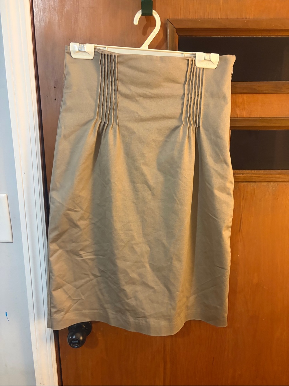 Worthington Khaki Pencil Skirt with Front Pintuck Panels